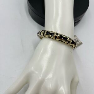 Nordstrom Black and Gold Tone with Crystals Hinged‎ Bangle Bracelet New
